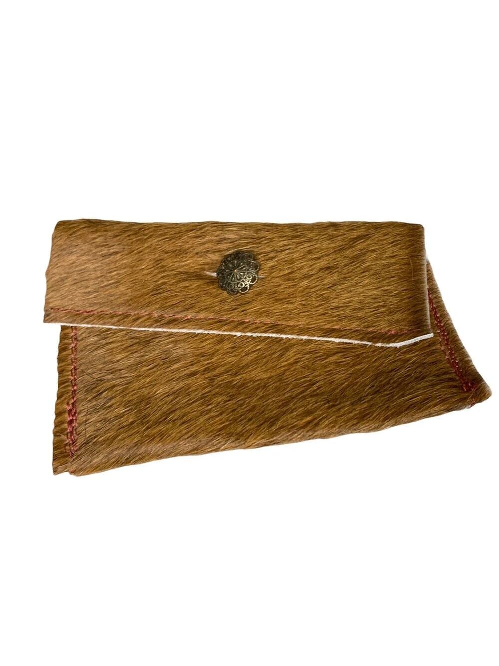 Handmade Custom Asymmetrical Calf Hide Wristlet With Button Purse Pouch Wallet